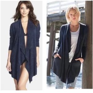 Barefoot Dreams Cozychic Lite Island Wrap Cardigan Sweater Navy Blue